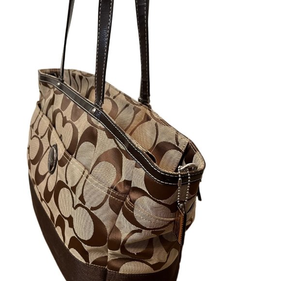 Coach F19202 Signature,  Brown & Tan Monogram Canvas Large Diaper Bag / Tote - Picture 4 of 13